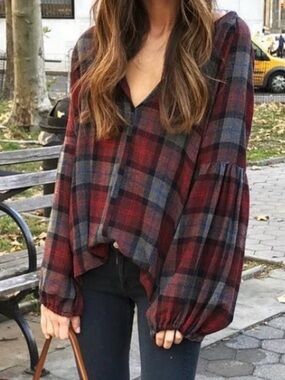 Zara Woman wool blend plaid top size small Excellent